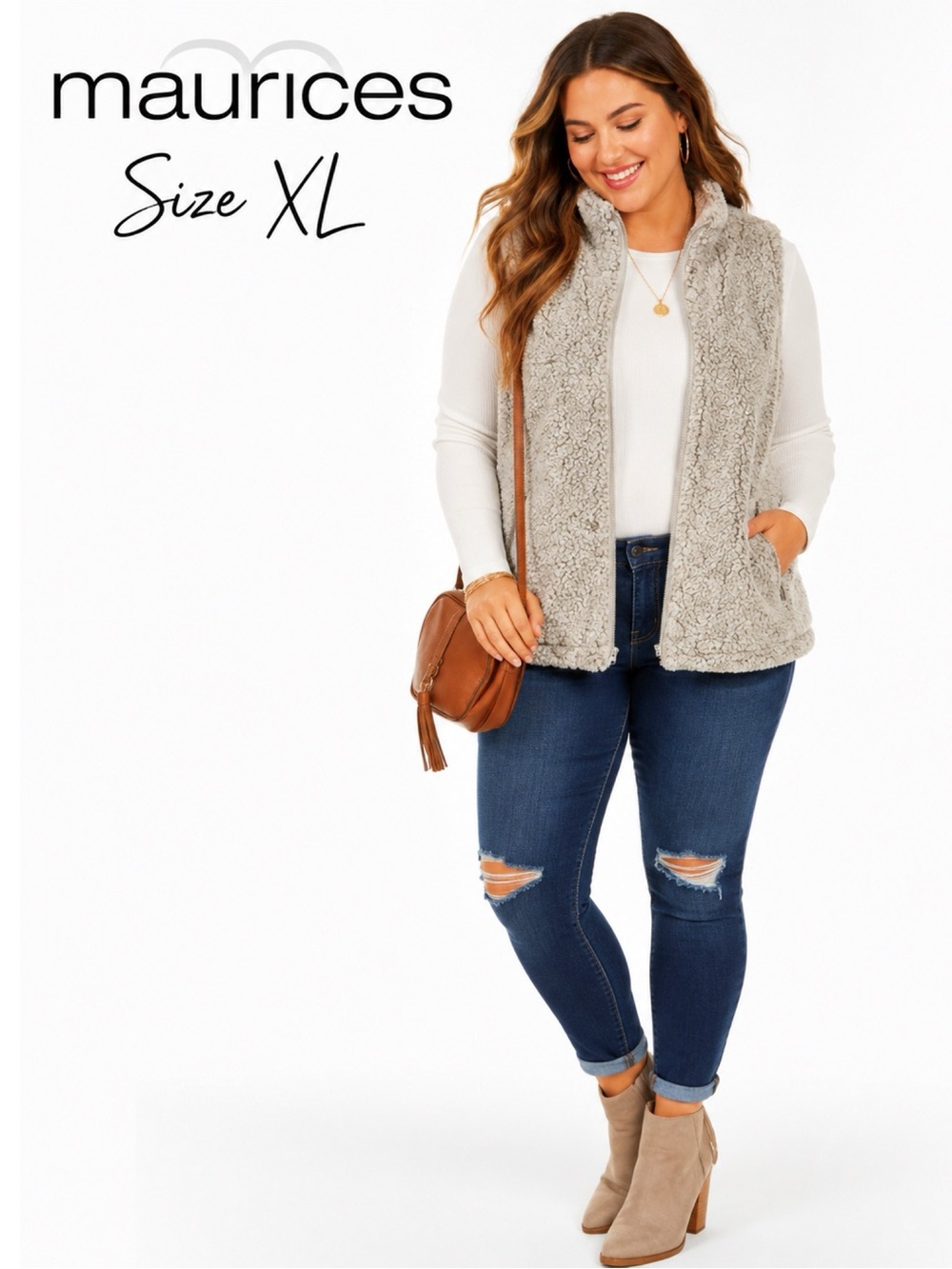 MAURICES Grey Sherpa Super Soft Vest Size XL